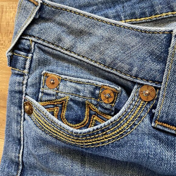TRUE RELIGION 26 NWOT Skinny Gold Arrow Big T Low Rise Embroidered Y2K Jeans - Picture 9 of 16